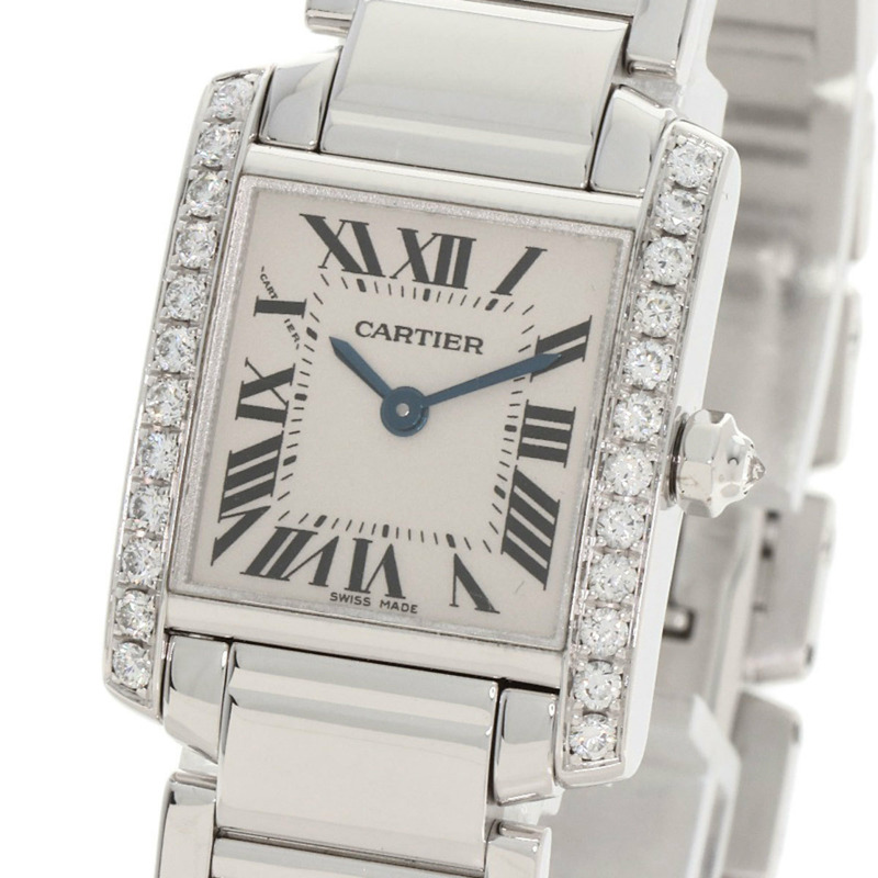 卡地亞 WE1002S3 Tank Française 小號腕錶，鑲鑽錶圈，18K 白金/18KWG/鑽石，女款-2