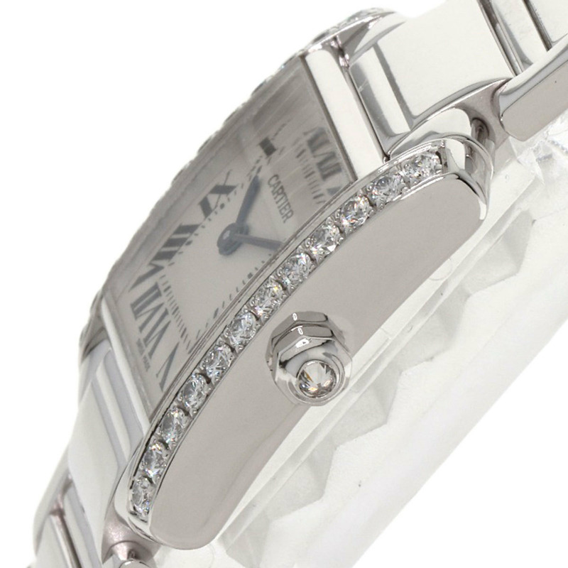 卡地亞 WE1002S3 Tank Française 小號腕錶，鑲鑽錶圈，18K 白金/18KWG/鑽石，女款-4