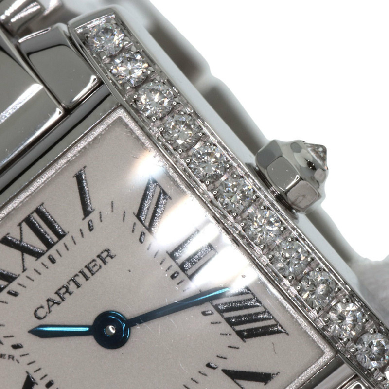 卡地亞 WE1002S3 Tank Française 小號腕錶，鑲鑽錶圈，18K 白金/18KWG/鑽石，女款-18
