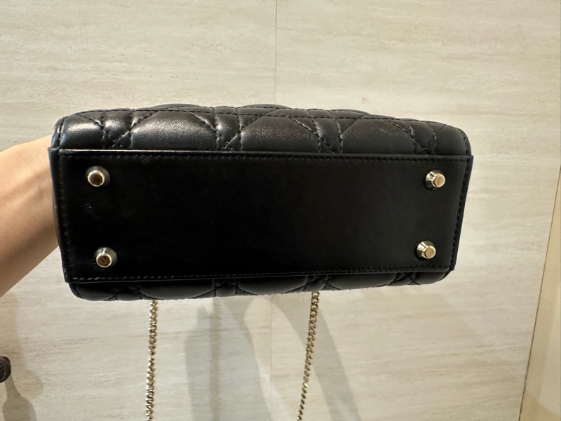 Dior 黑羊皮藤格紋金釦LadyDior手提斜背迷你黛妃包 M0505ONGE-3