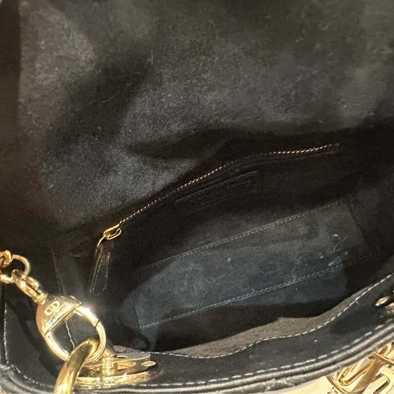 Dior 黑羊皮藤格紋金釦LadyDior手提斜背迷你黛妃包 M0505ONGE-8