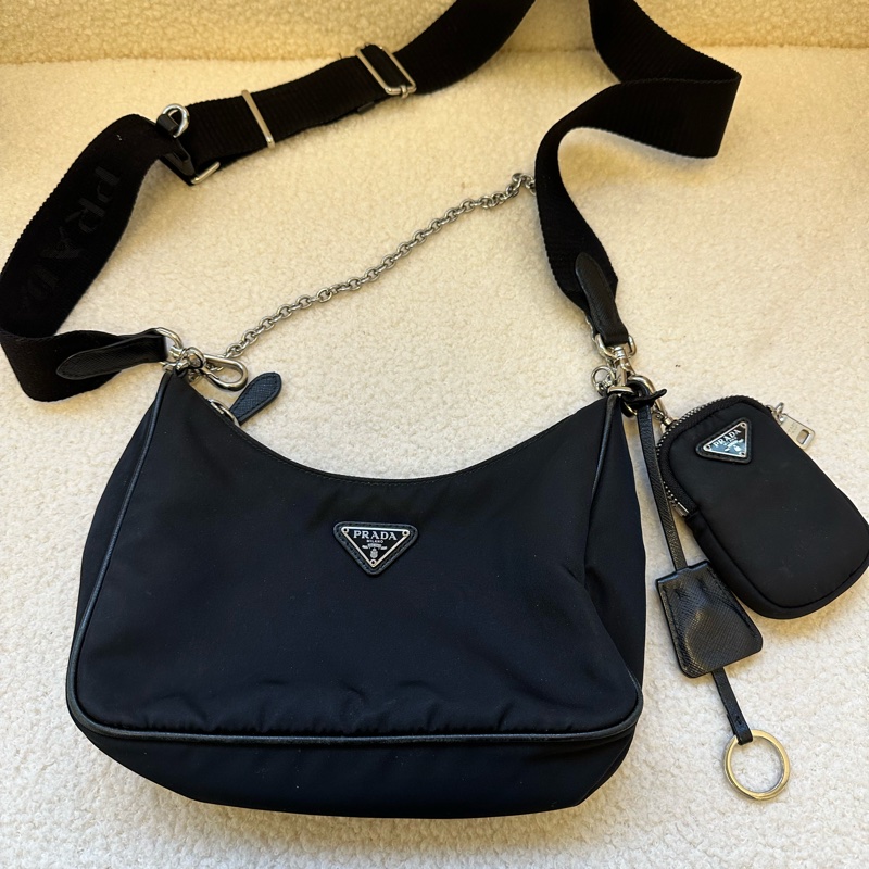 Prada經典黑色尼龍三合一包，輕微使用痕跡-0