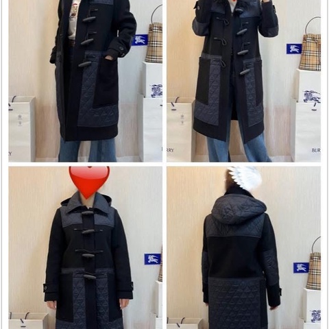 BURBERRY英國黑色菱形功能性牛角扣大衣UK8