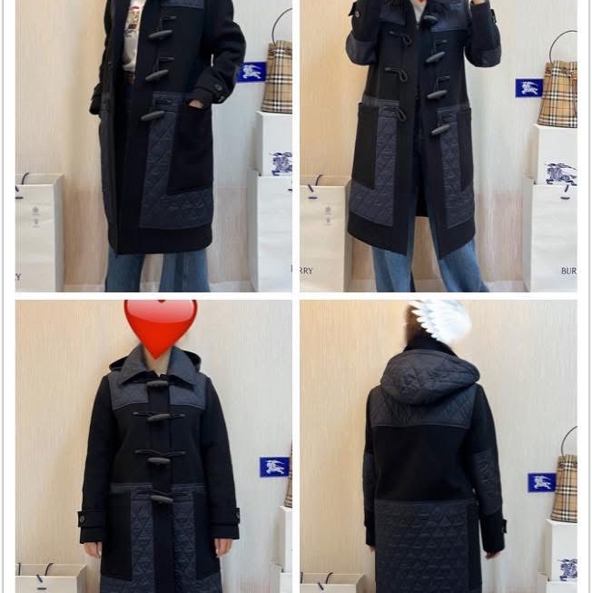 BURBERRY英國黑色菱形功能性牛角扣大衣UK8-0