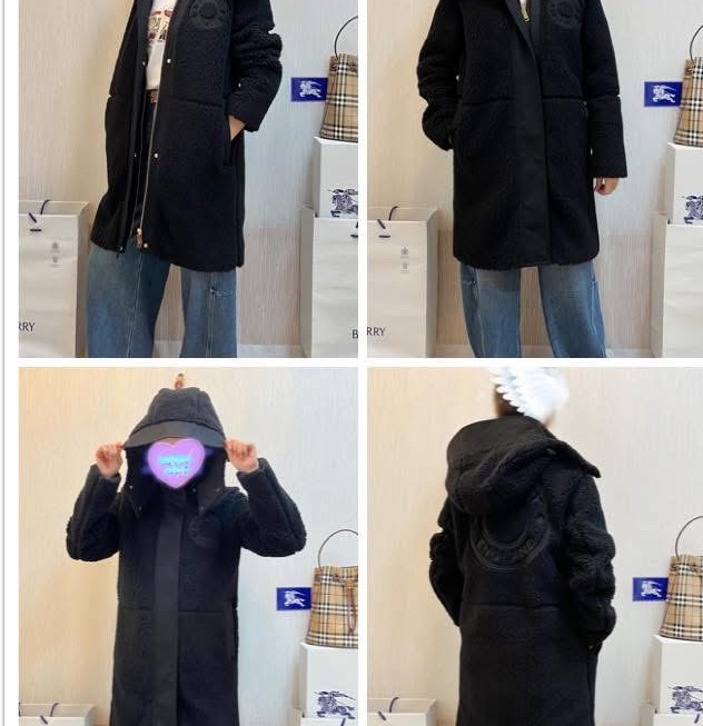 BURBEERY英國黑色徽標絨頭連帽大衣UK4-2