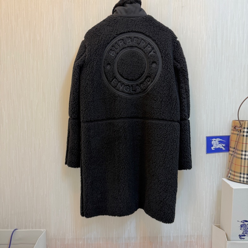BURBEERY英國黑色徽標絨頭連帽大衣UK4-4
