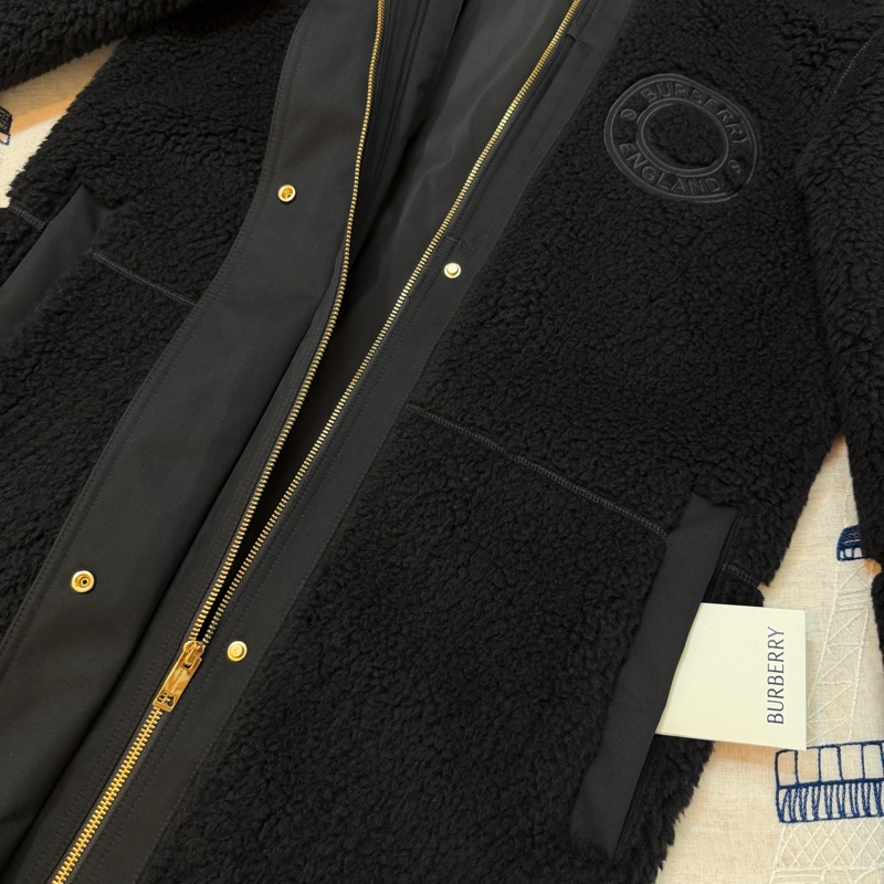 BURBEERY英國黑色徽標絨頭連帽大衣UK4-6