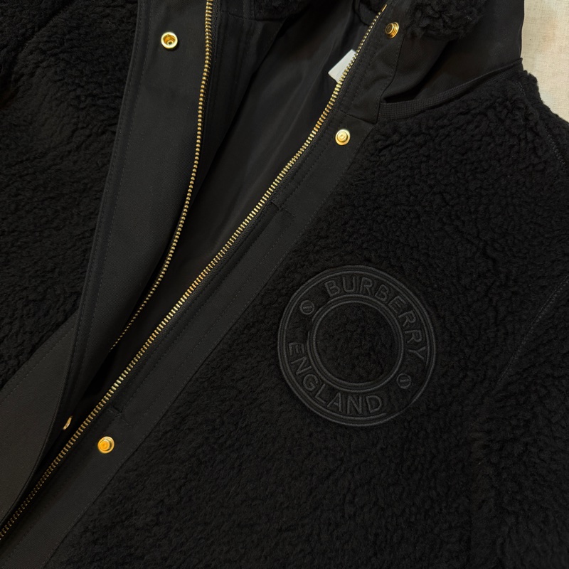 BURBEERY英國黑色徽標絨頭連帽大衣UK4-8