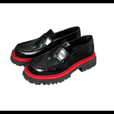 FERRAGAMO Monster 男款黑色皮革樂福鞋 US7.5碼