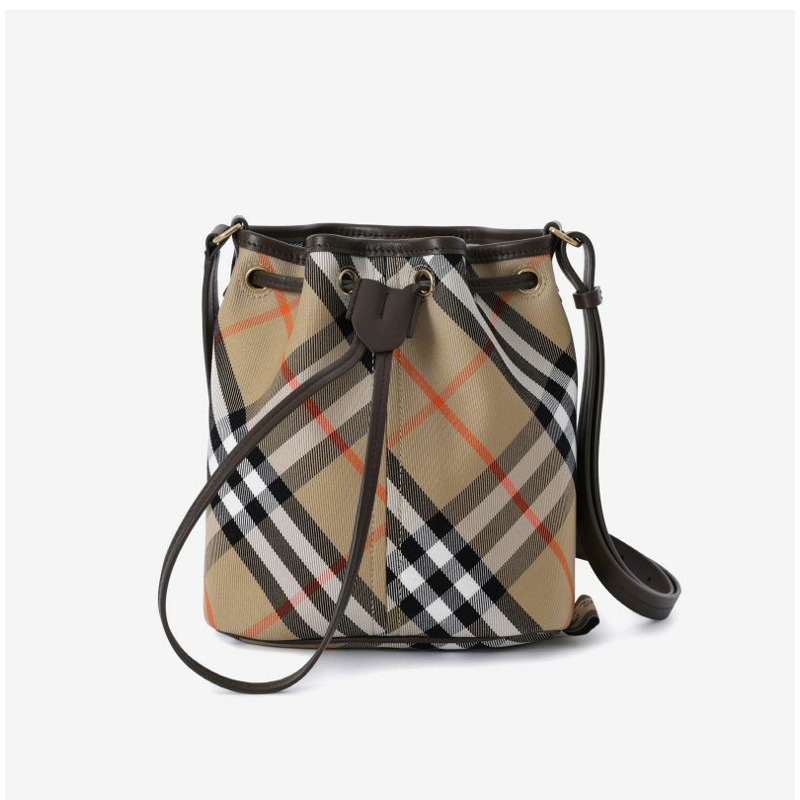 BURBERRY 復古格紋抽繩水桶單肩包 B9368 8093804-1