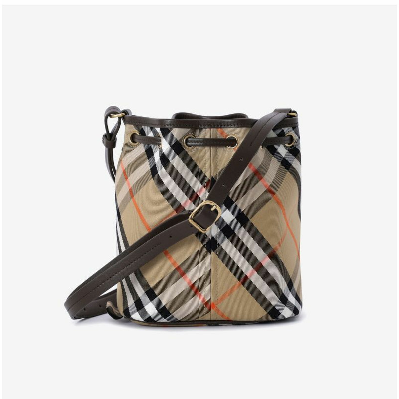 BURBERRY 復古格紋抽繩水桶單肩包 B9368 8093804-3