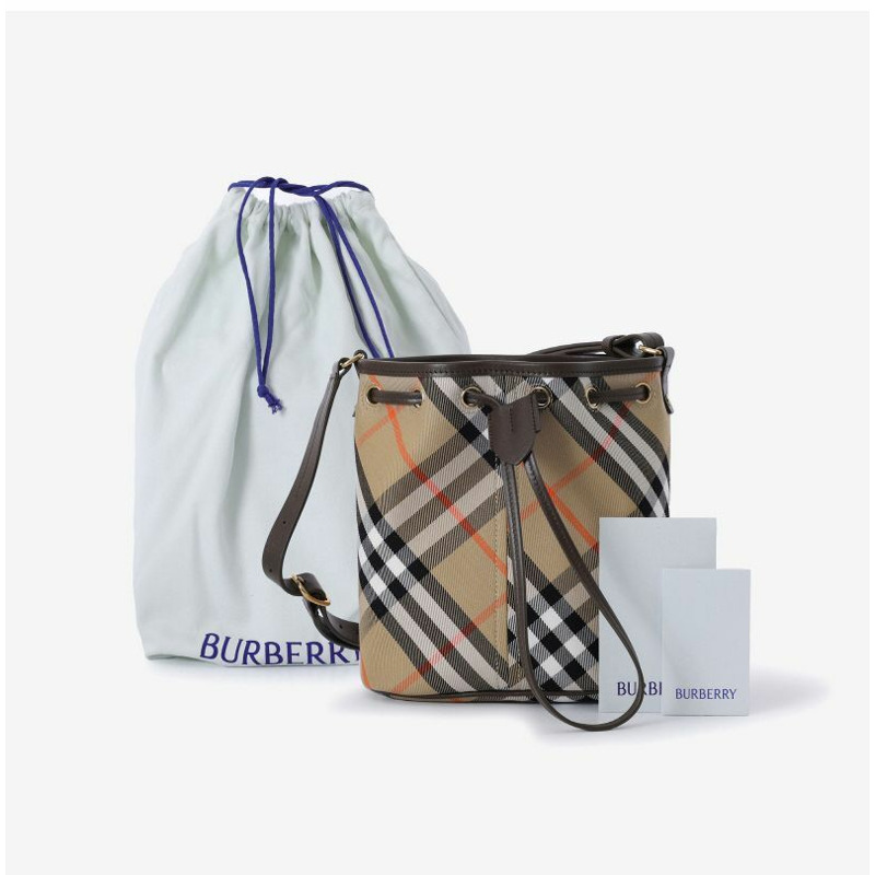 BURBERRY 復古格紋抽繩水桶單肩包 B9368 8093804-8