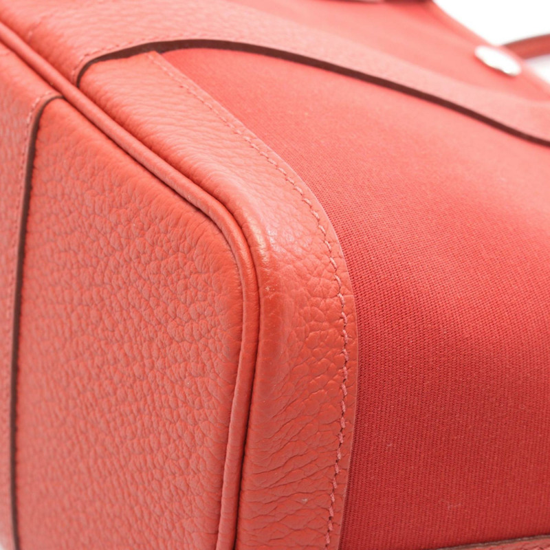 愛馬仕 (Hermes) Garden Party TPM Verso Rouge Venetian Duchess 手提包,皮革和帆布,Toile Officier 印花,女士,紅色-6