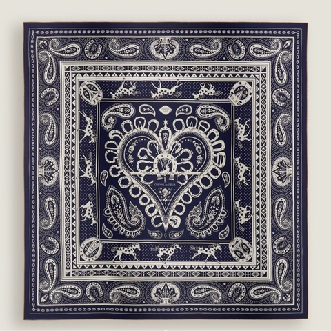 愛馬仕秋冬25心形腰果花140披肩/藍色/ 全新品