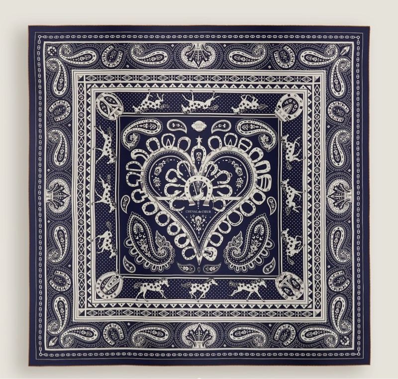 愛馬仕秋冬25心形腰果花140披肩/藍色/ 全新品-0