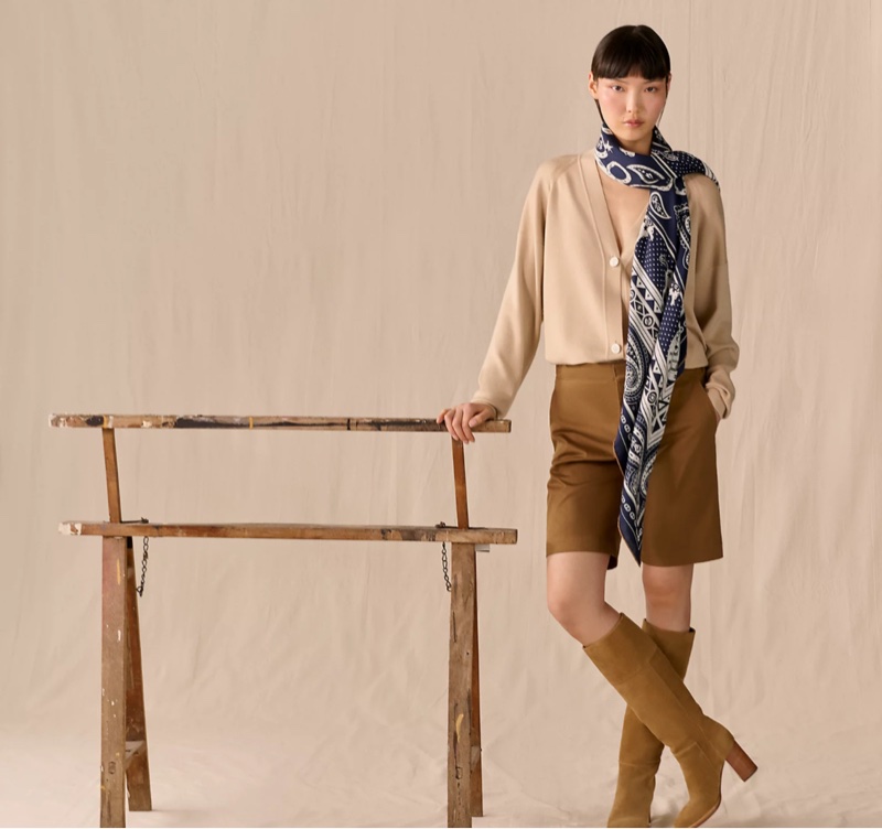 愛馬仕秋冬25心形腰果花140披肩/藍色/ 全新品-1