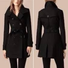 BURBERRY 藍標 內格紋腰帶毛料大衣 黑