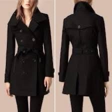 BURBERRY 藍標 內格紋腰帶毛料大衣 黑-0