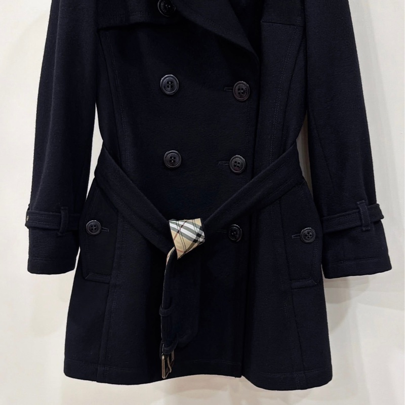 BURBERRY 藍標 內格紋腰帶毛料大衣 黑-4