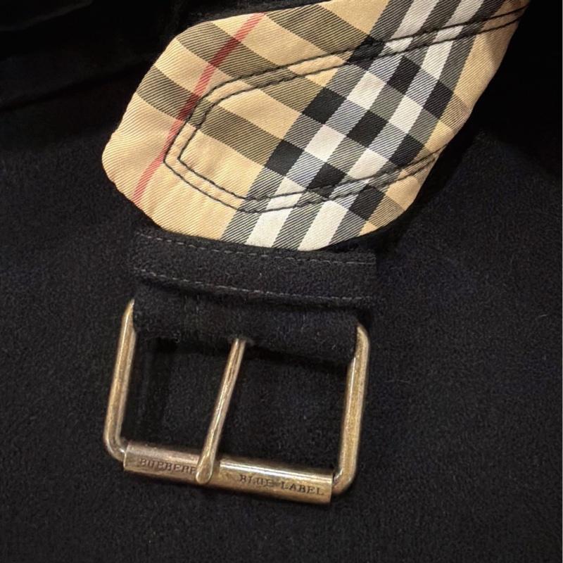 BURBERRY 藍標 內格紋腰帶毛料大衣 黑-6
