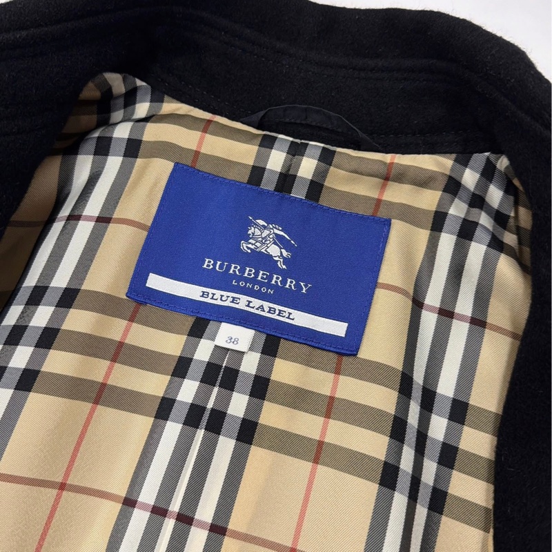 BURBERRY 藍標 內格紋腰帶毛料大衣 黑-8
