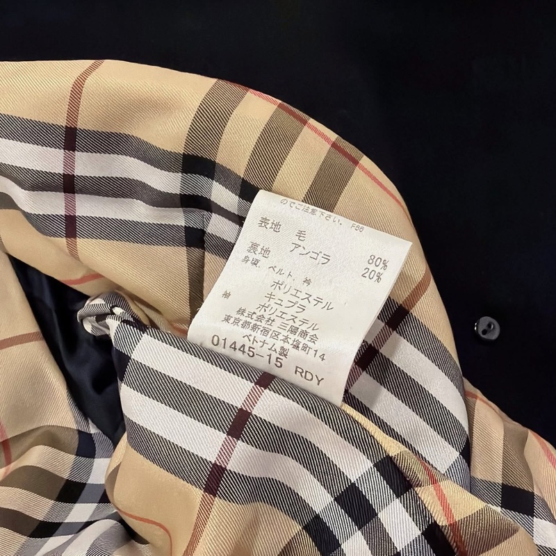 BURBERRY 藍標 內格紋腰帶毛料大衣 黑-9