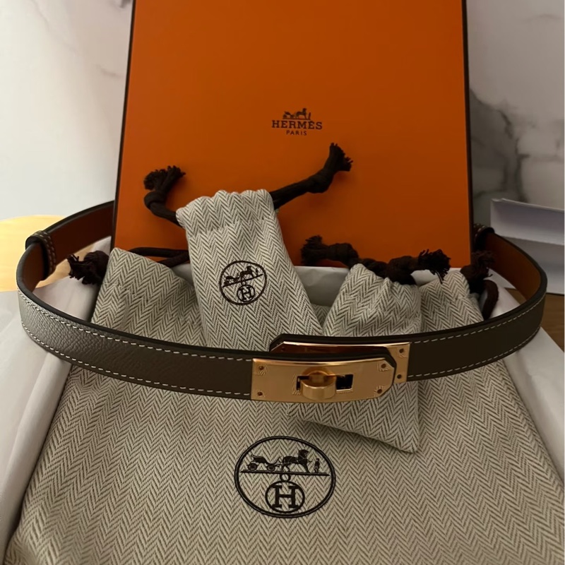 愛馬仕大象灰玫瑰金凱莉扣皮帶kelly belt ( 全新品）-1