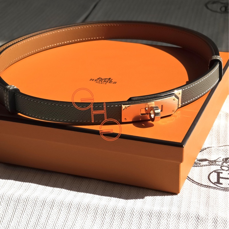 愛馬仕大象灰玫瑰金凱莉扣皮帶kelly belt ( 全新品）-2
