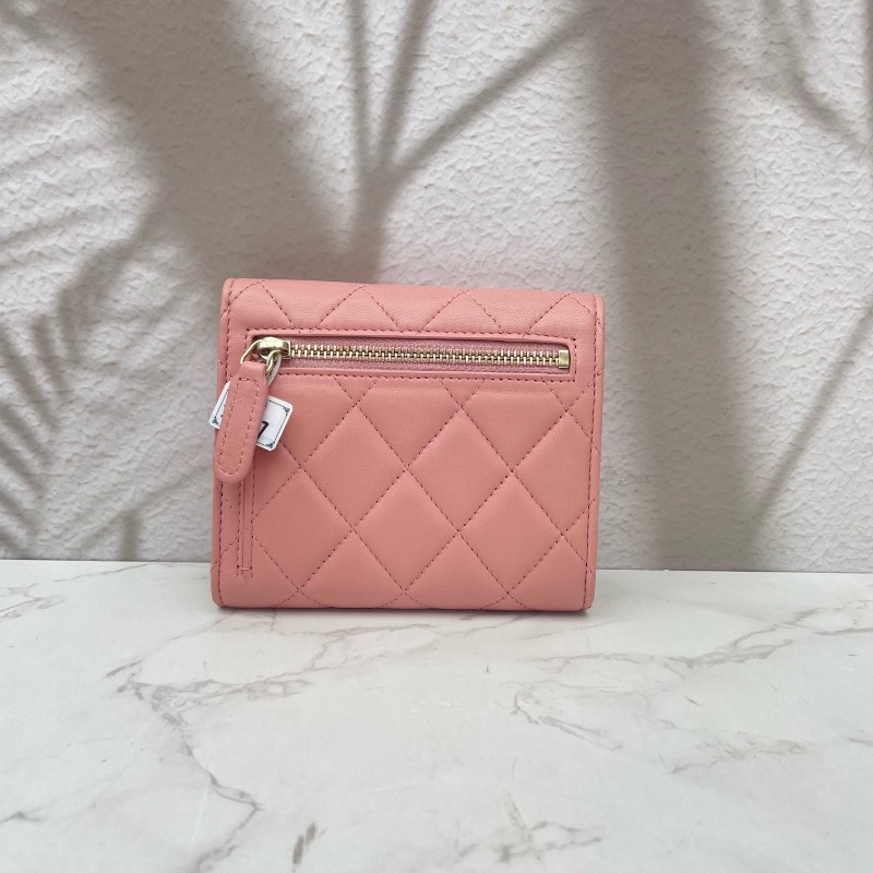 CHANEL粉色羊皮三折疊錢包錢夾卡夾卡包-1