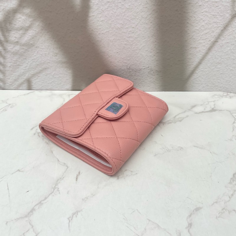 CHANEL粉色羊皮三折疊錢包錢夾卡夾卡包-2