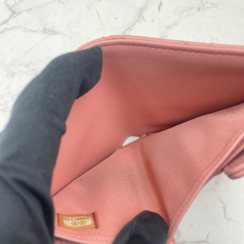 CHANEL粉色羊皮三折疊錢包錢夾卡夾卡包-7