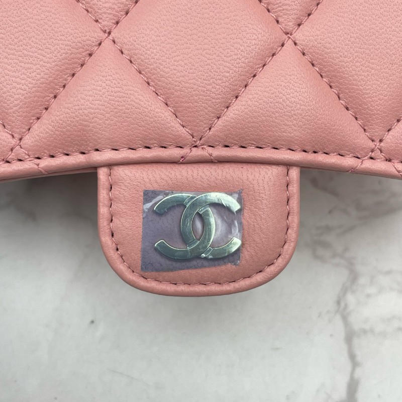 CHANEL粉色羊皮三折疊錢包錢夾卡夾卡包-8