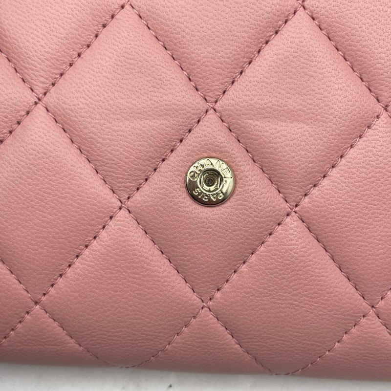 CHANEL粉色羊皮三折疊錢包錢夾卡夾卡包-10