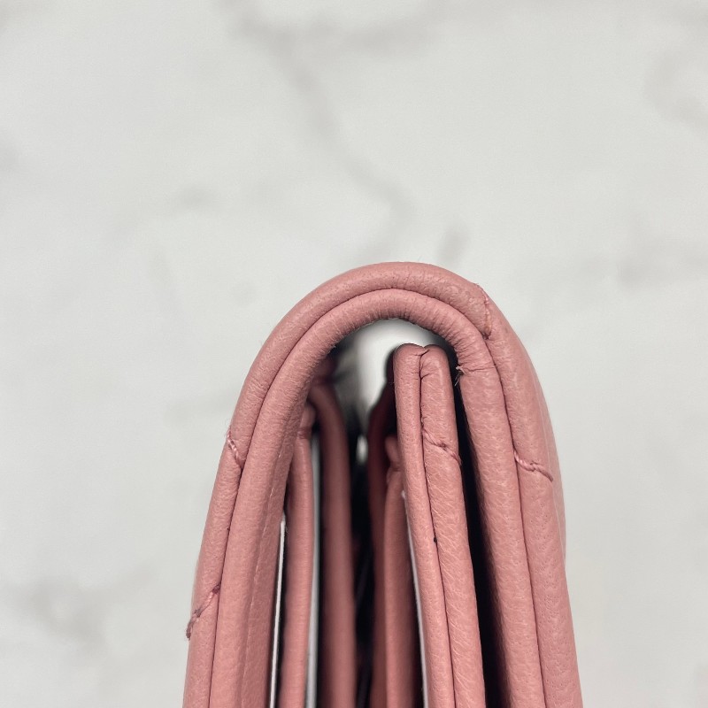 CHANEL粉色羊皮三折疊錢包錢夾卡夾卡包-11