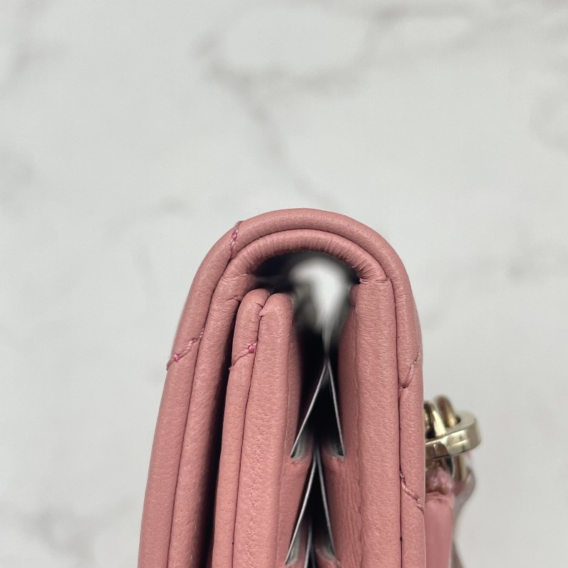 CHANEL粉色羊皮三折疊錢包錢夾卡夾卡包-12