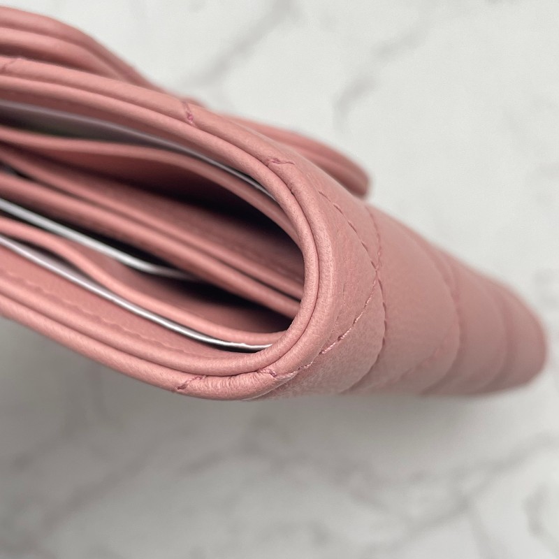 CHANEL粉色羊皮三折疊錢包錢夾卡夾卡包-17