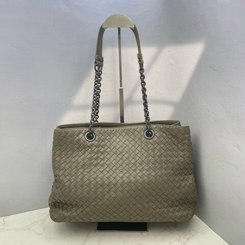 BV 棕色編織全皮鏈條 肩背包