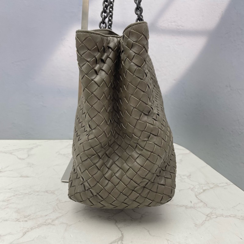 BV 棕色編織全皮鏈條 肩背包-3