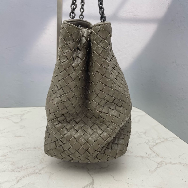 BV 棕色編織全皮鏈條 肩背包-4