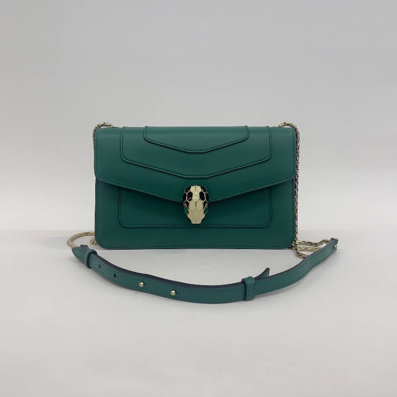 Bvlgari 綠色全皮蛇頭woc鏈條 斜背包肩背包-0