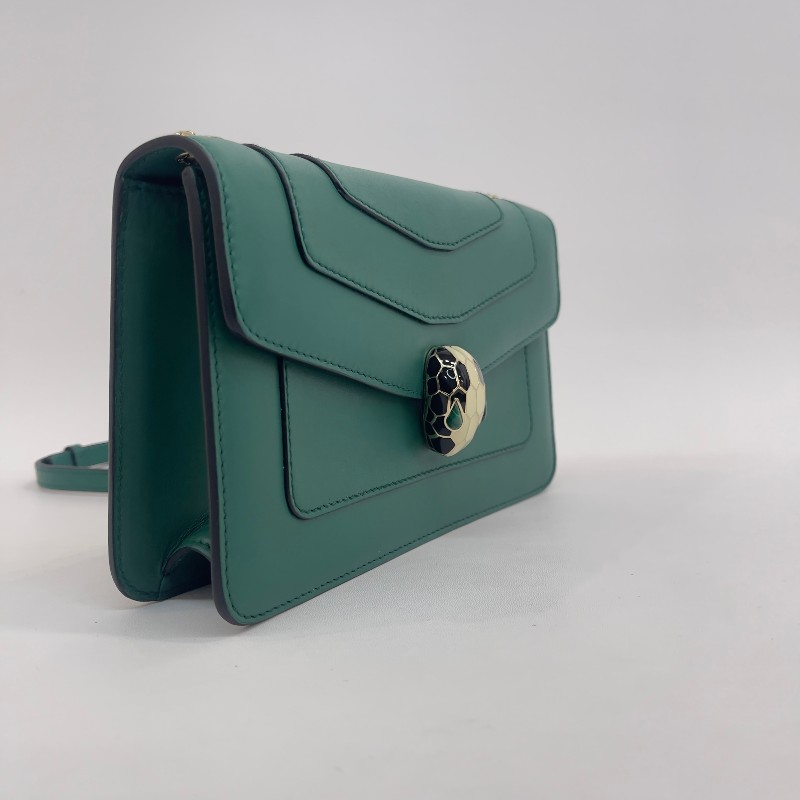 Bvlgari 綠色全皮蛇頭woc鏈條 斜背包肩背包-2