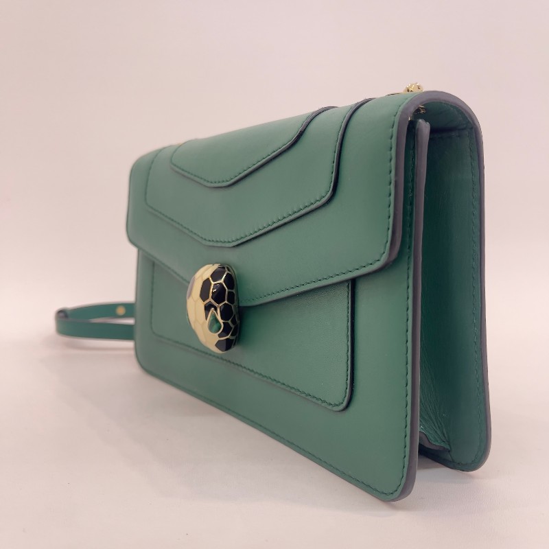 Bvlgari 綠色全皮蛇頭woc鏈條 斜背包肩背包-3