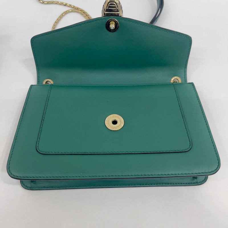 Bvlgari 綠色全皮蛇頭woc鏈條 斜背包肩背包-6