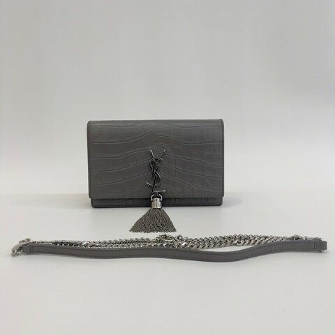 Saint laurent 流蘇kate灰銀霧面鱷魚壓紋19cm