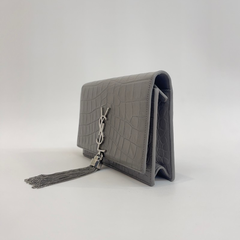 Saint laurent 流蘇kate灰銀霧面鱷魚壓紋19cm-1