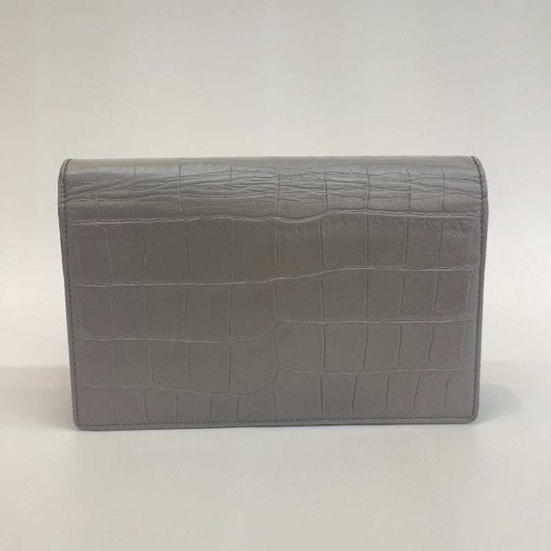 Saint laurent 流蘇kate灰銀霧面鱷魚壓紋19cm-2