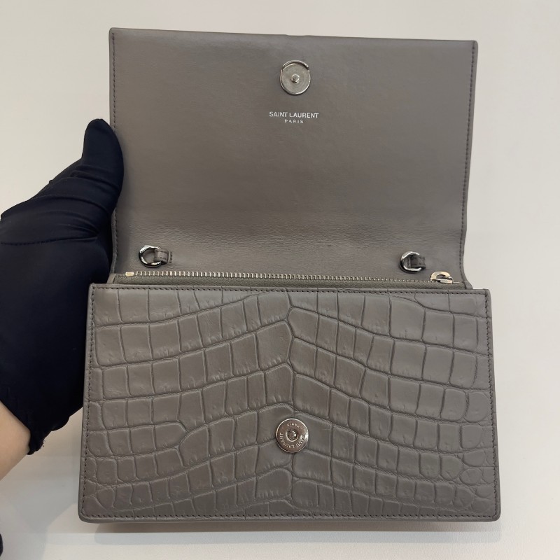 Saint laurent 流蘇kate灰銀霧面鱷魚壓紋19cm-4