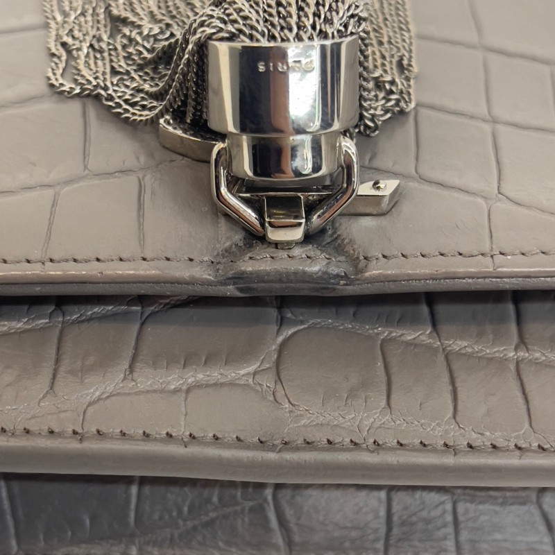 Saint laurent 流蘇kate灰銀霧面鱷魚壓紋19cm-10