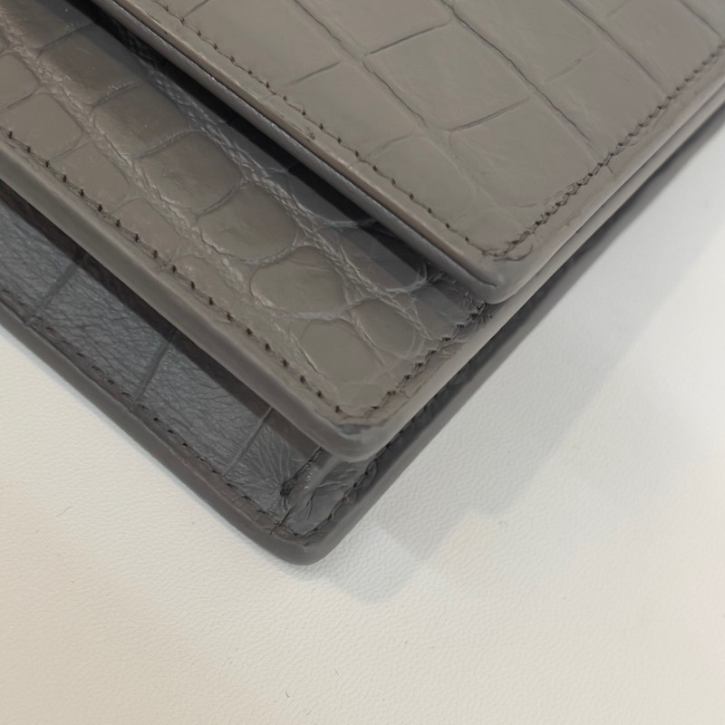 Saint laurent 流蘇kate灰銀霧面鱷魚壓紋19cm-11