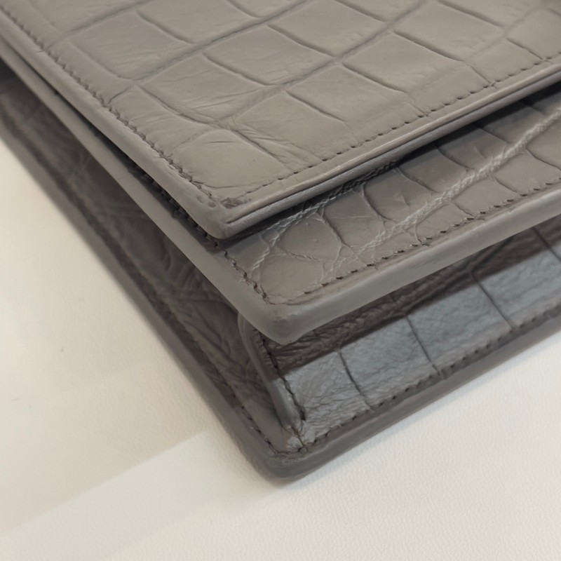 Saint laurent 流蘇kate灰銀霧面鱷魚壓紋19cm-12